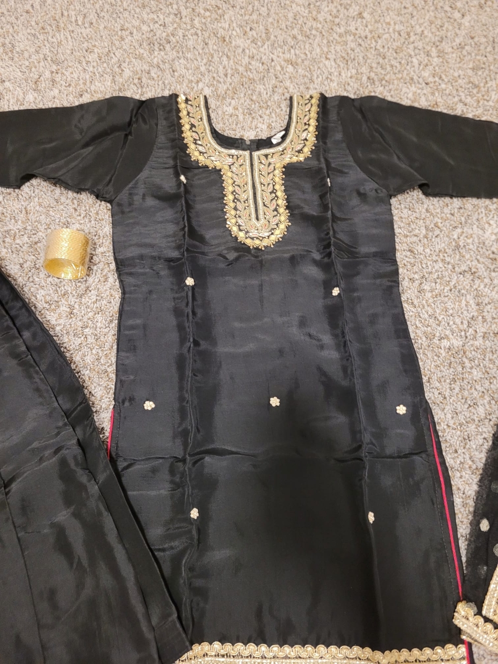 Kids Indian Suit.Black & Gold Embroidered.